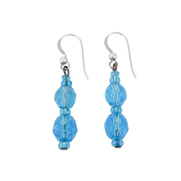 Vintage Silver Tone Glass Bead Dangle Earrings - Picture 2 of 4